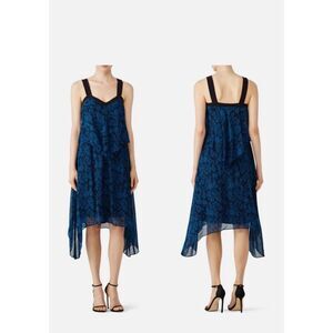 Derek Lam 10 Crosby Navy Floral Cold-Shoulder Silk Dress Size 4